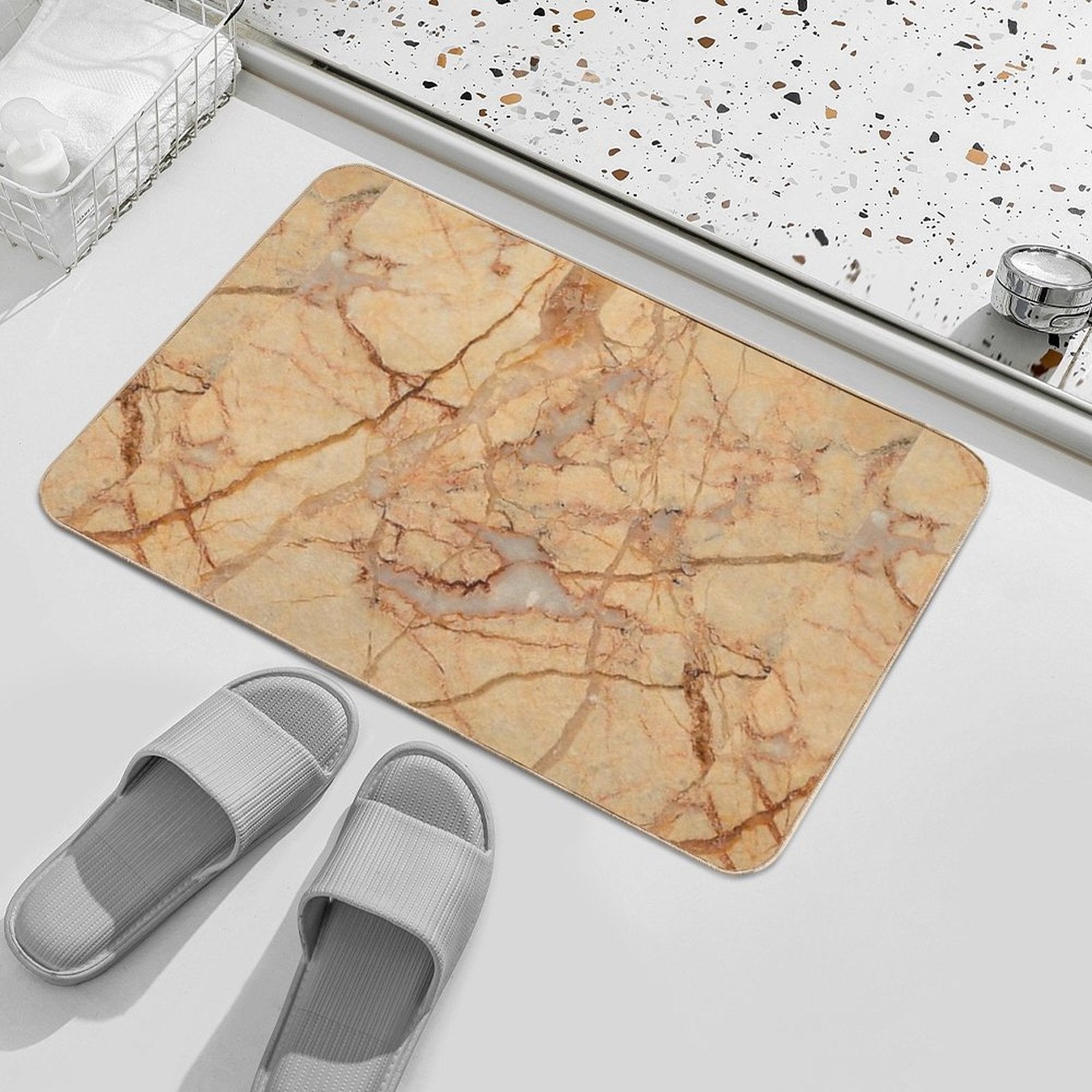 Beige Brown Marble Pattern  Non-Slip Bath Mat