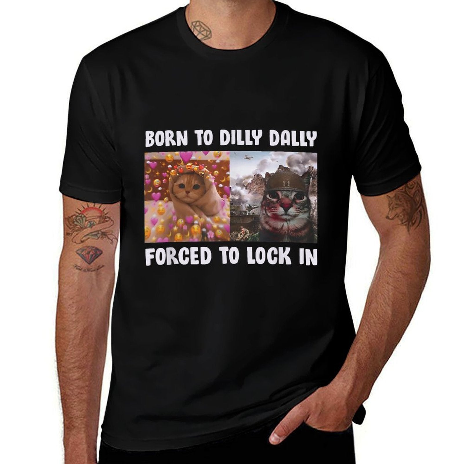 Born To Dilly Dally Forced To Lock In Cat Funny Cats Meme  Oversized Silhouette T-Shirt