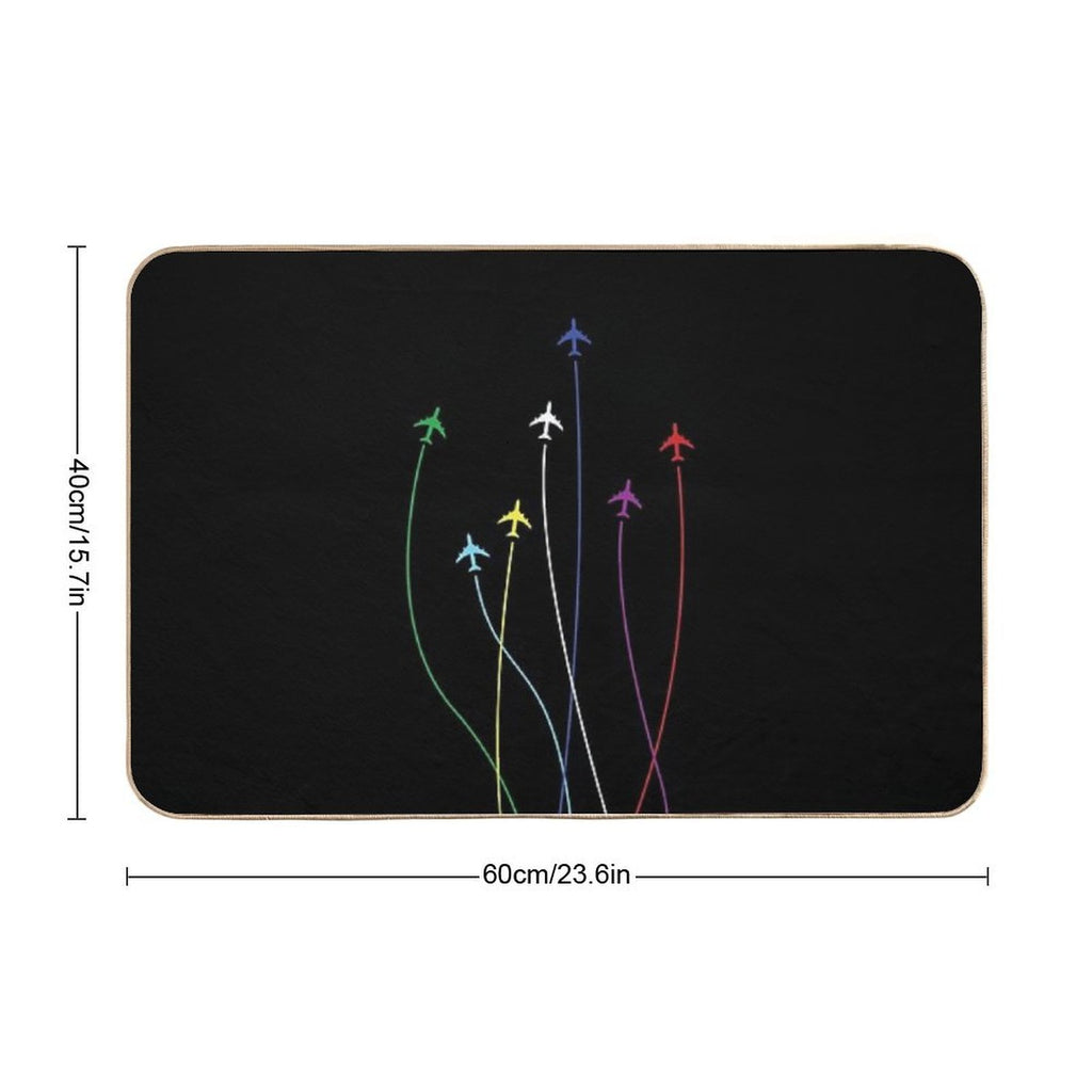 Rainbow Airplanes Flying on Eachother  Easy Maintenance Bath Mat