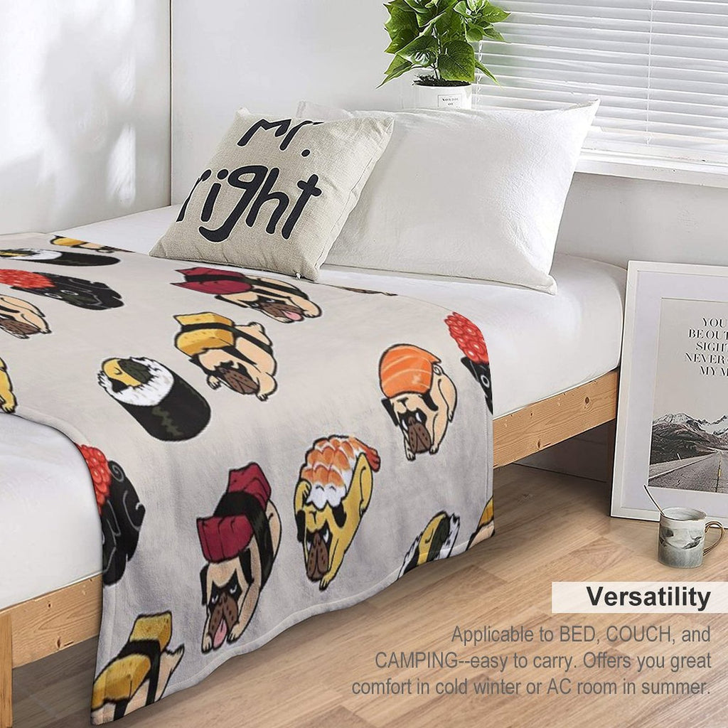Sushi Pug Machine-washable Throw Blanket