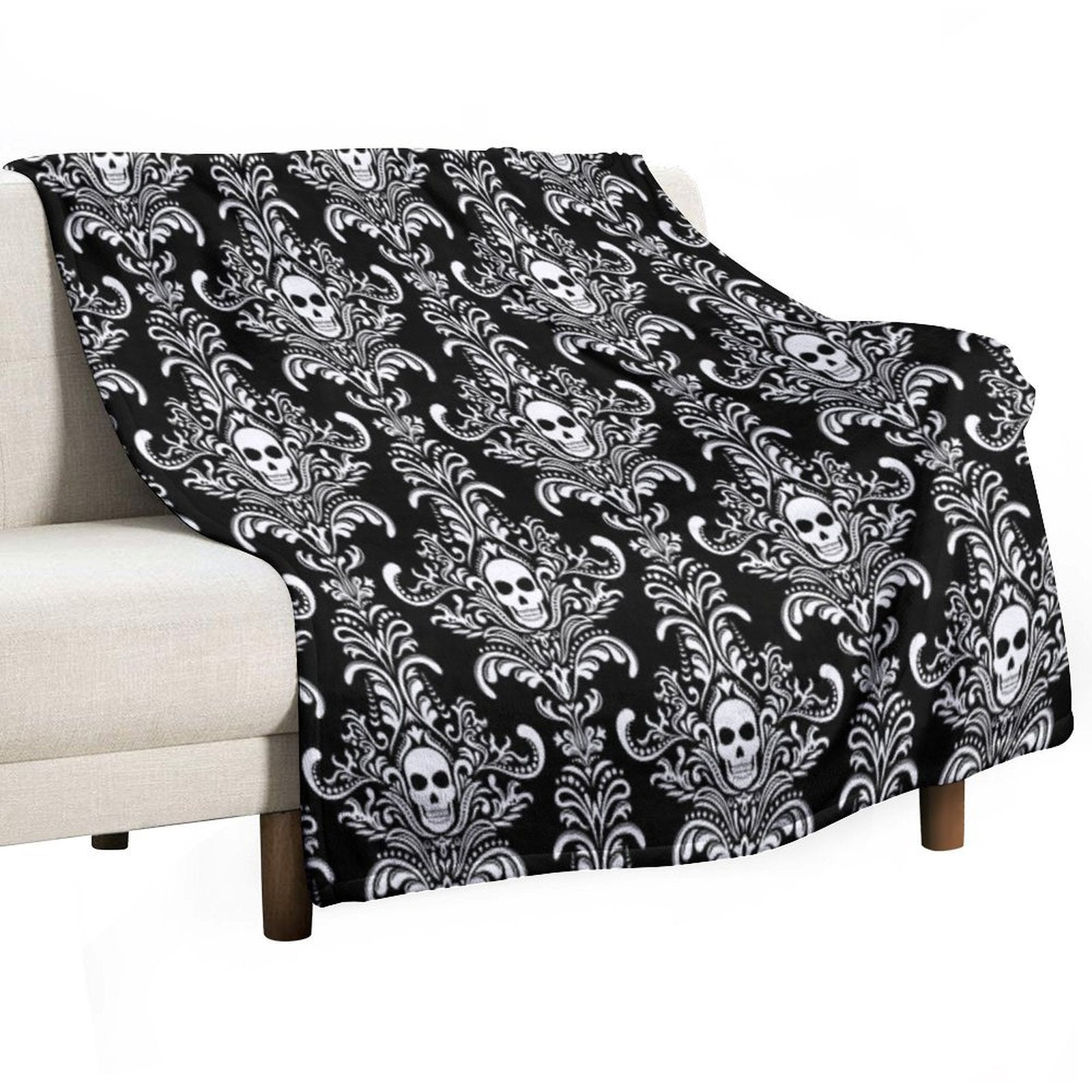 Skulls Damask Goth Halloween Pattern Travel-friendly Throw Blanket