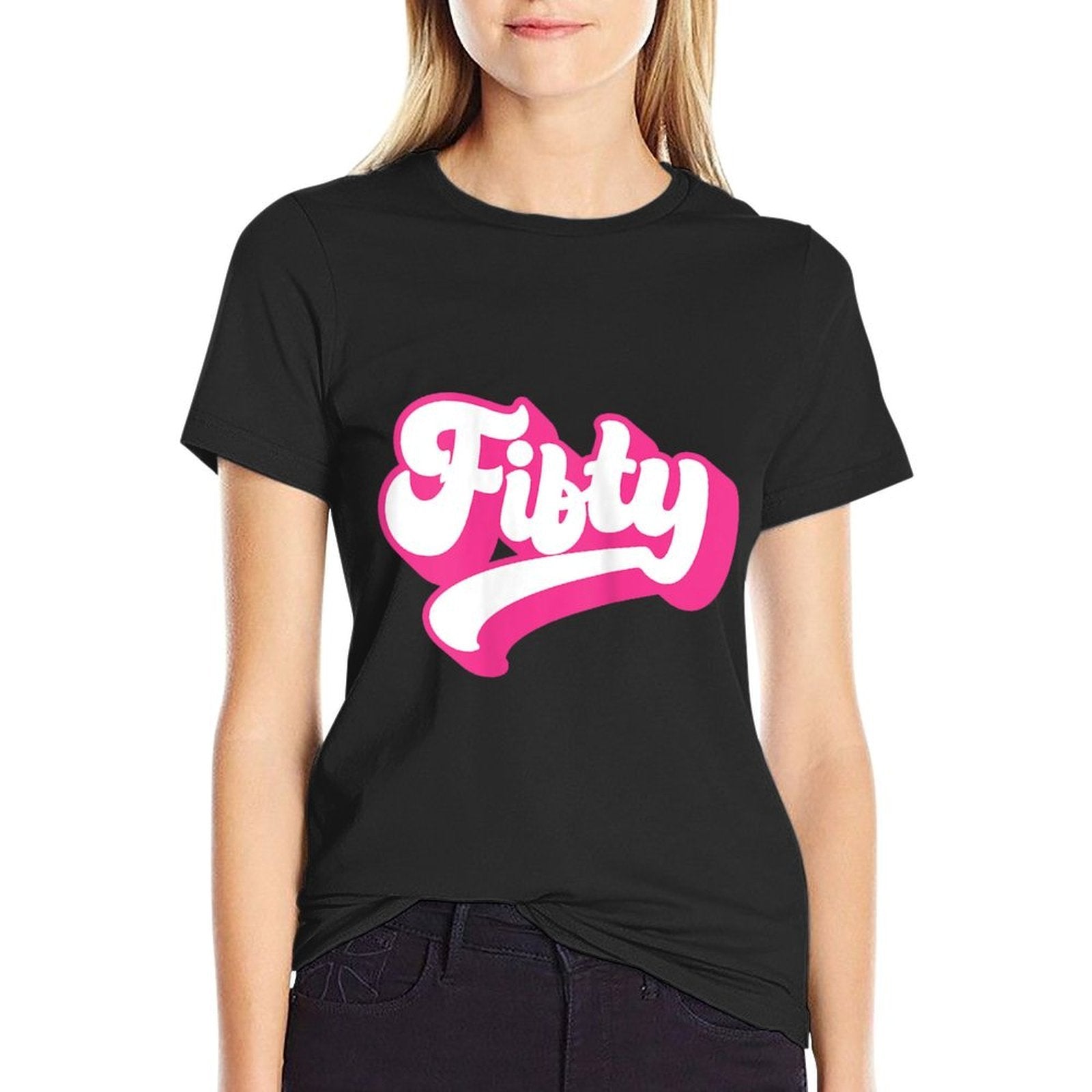 Fifty, 50 Years Old For Women For Her 50th Birthday  Ribbed Collar T-Shirt