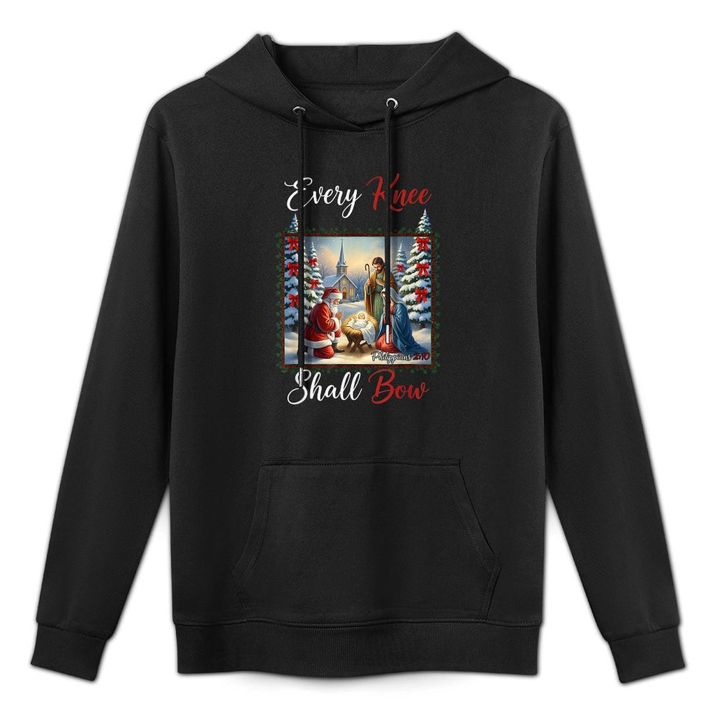 Every Knee Shall Bow Santa Christmas Nativity Scene Xmas Shape Retention Hoodie
