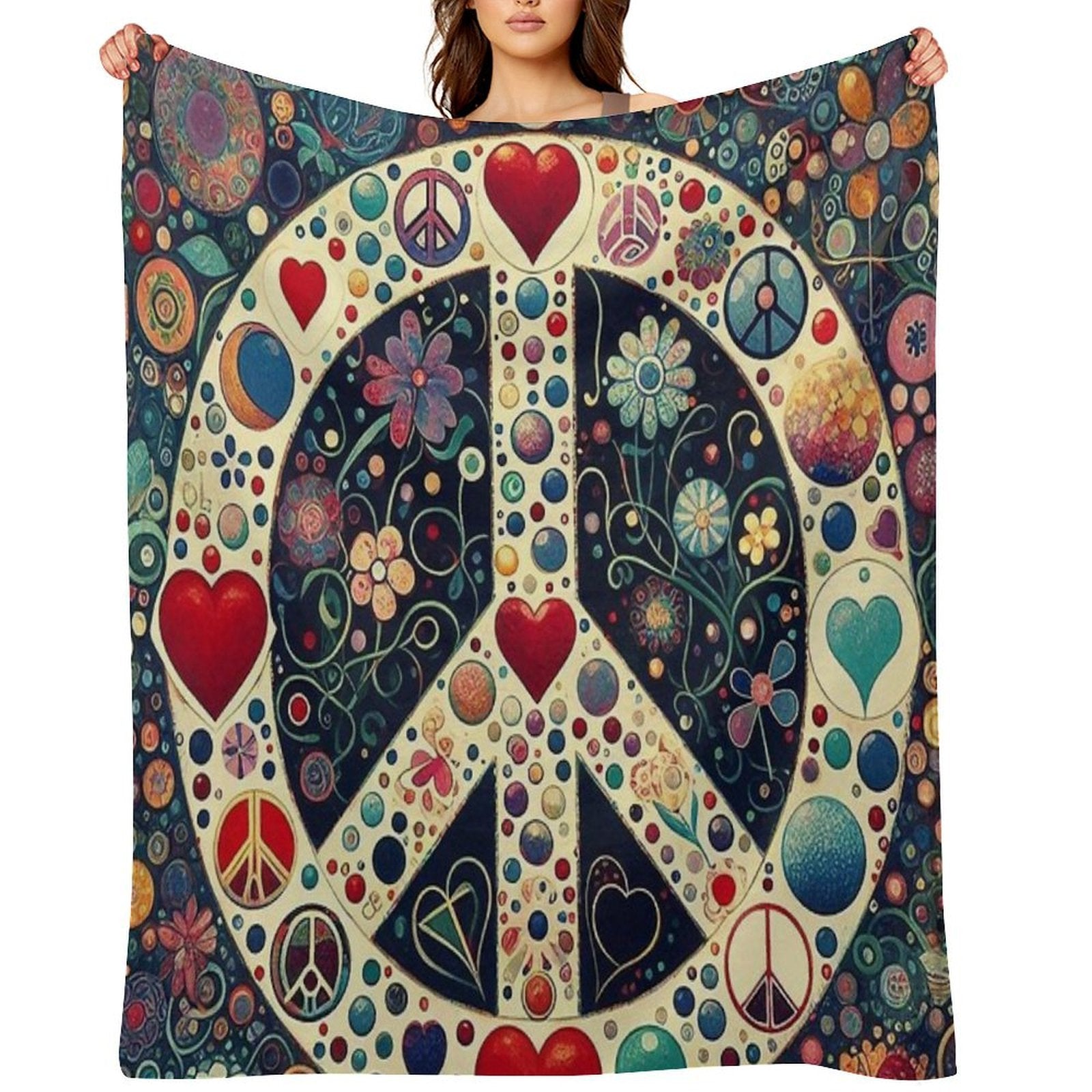 Vintage Hippy Art Sustainable Throw Blanket