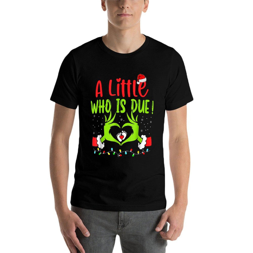 A Little Who Is Due Funny Christmas Pregnancy Announcement  Ribbed Collar T-Shirt