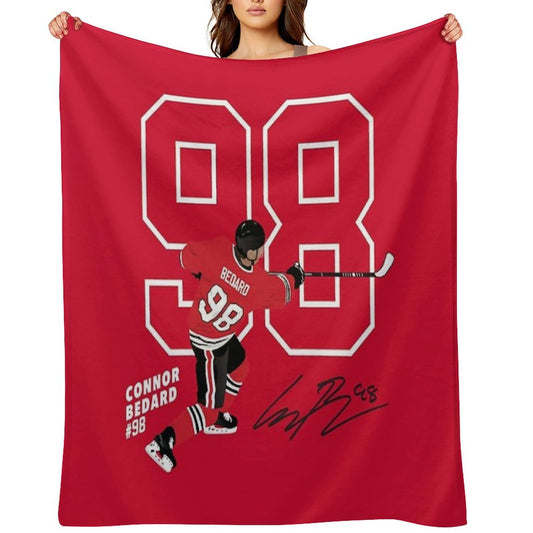 Connor Bedard Blackhawks #98 Signature Art Gift-ready Throw Blanket