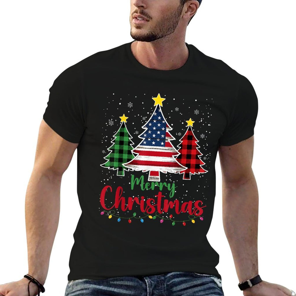 Merry Christmas Tree Plaid US Snowflake Xmas Men Women Comfortable T-Shirt
