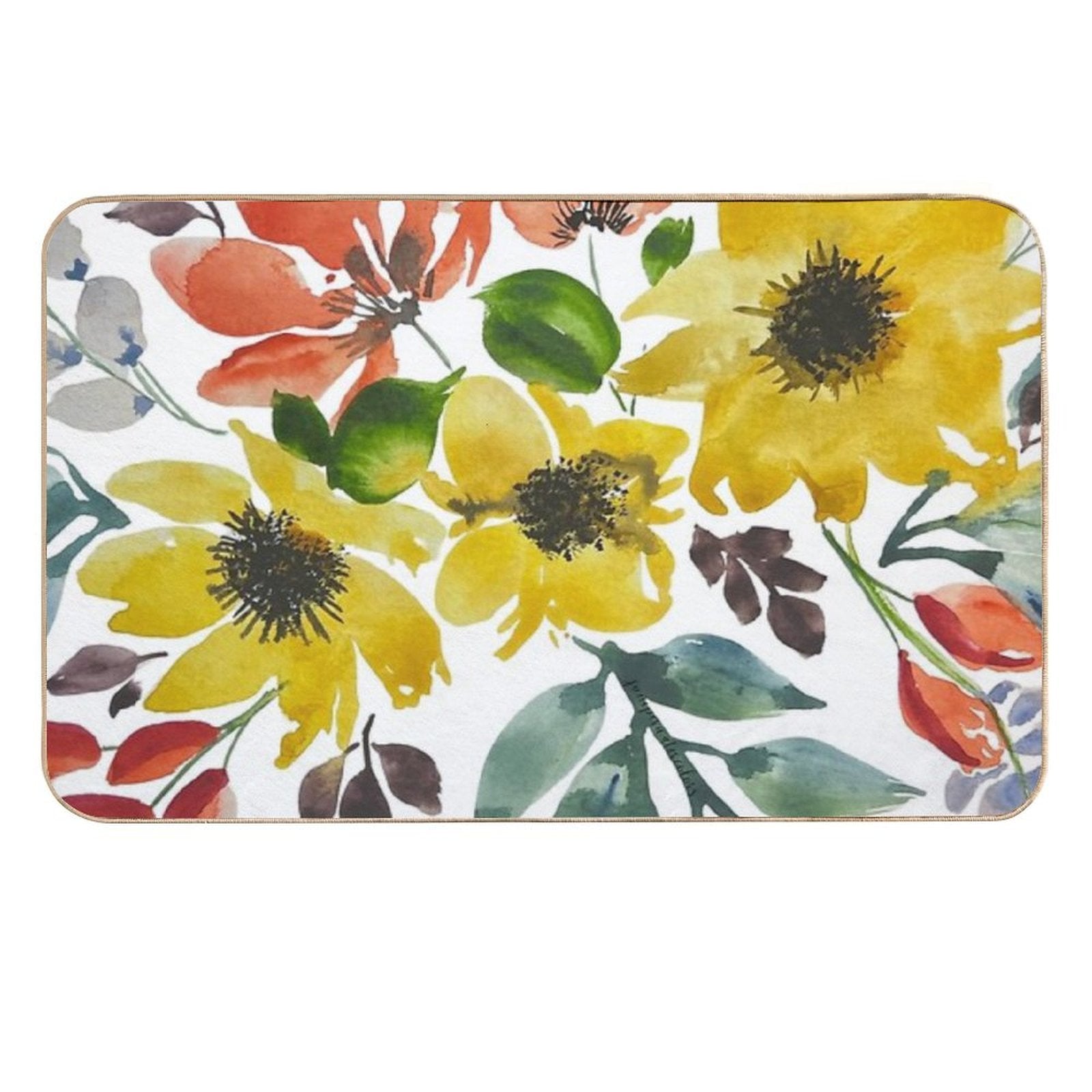Watercolor Flowers Sunny Yellow Flowers  Dirt-Trapping Bath Mat