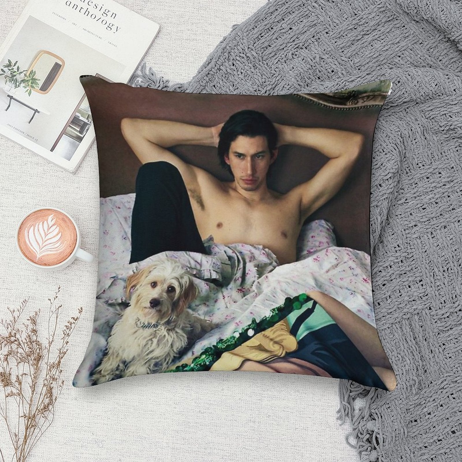 Adam Driver with Dog Photosession Soft Luxury Feel Throw Pillow