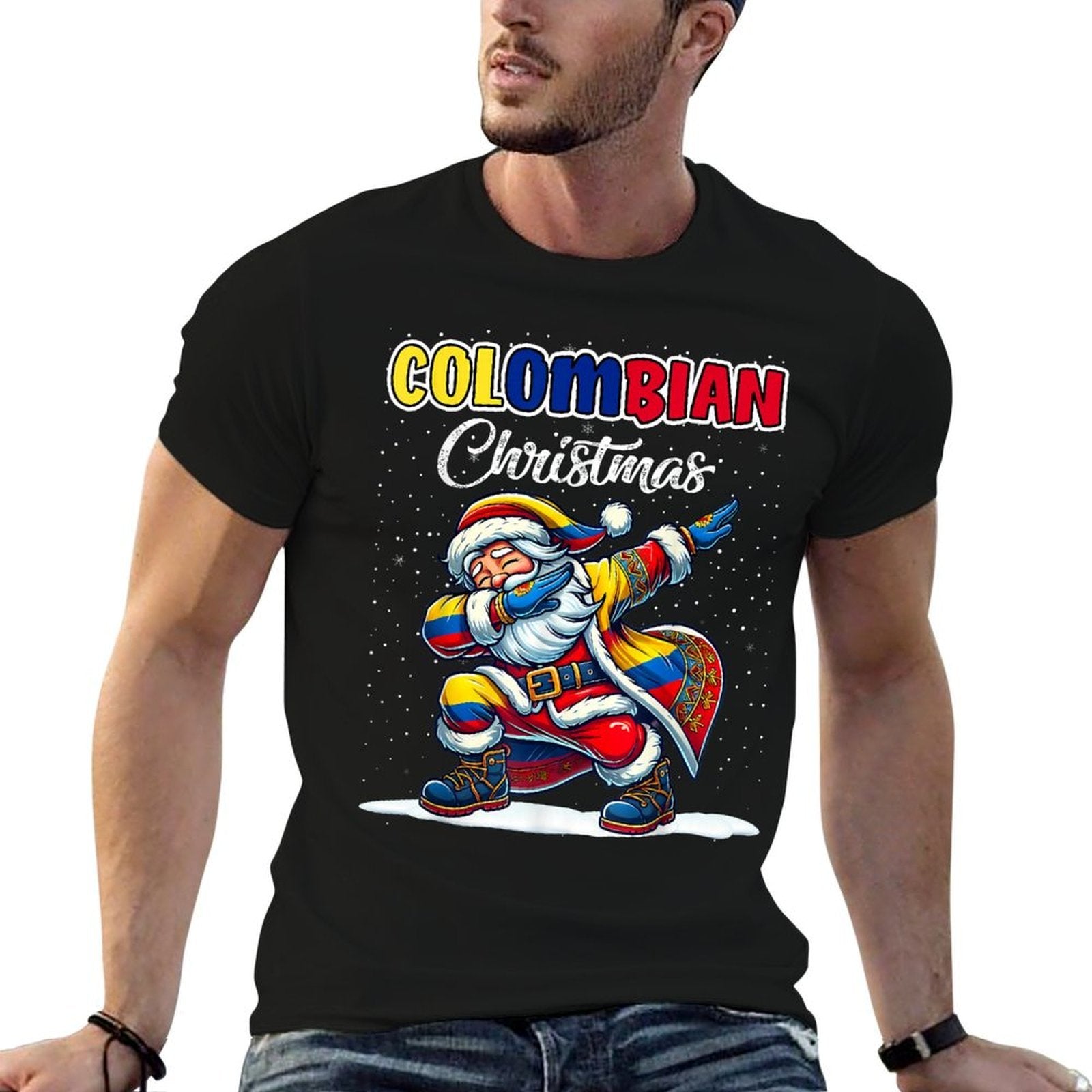 Colombia Dabbing Santa Christmas Colombia for Kids  Tagless Design T-Shirt