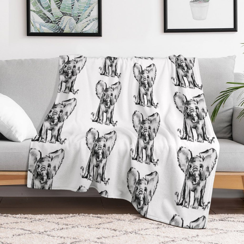 Black And White Elephant Machine-washable Throw Blanket