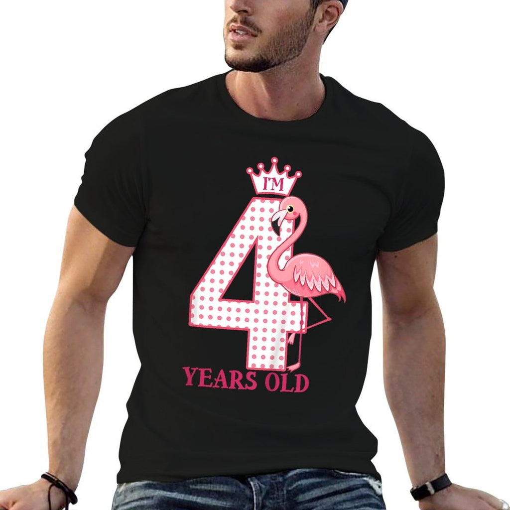 Kids I'M 4 Years Old Crown And Pink Flamingo I'M Four Years Old  High-quality Stitching T-Shirt