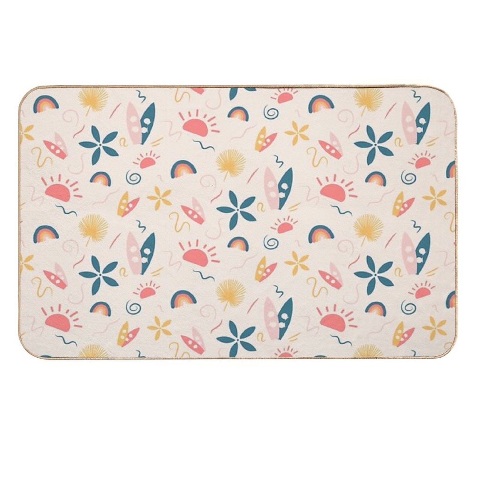 Summer Pattern - Surf, Sun And Rainbow!  Easy Maintenance Bath Mat