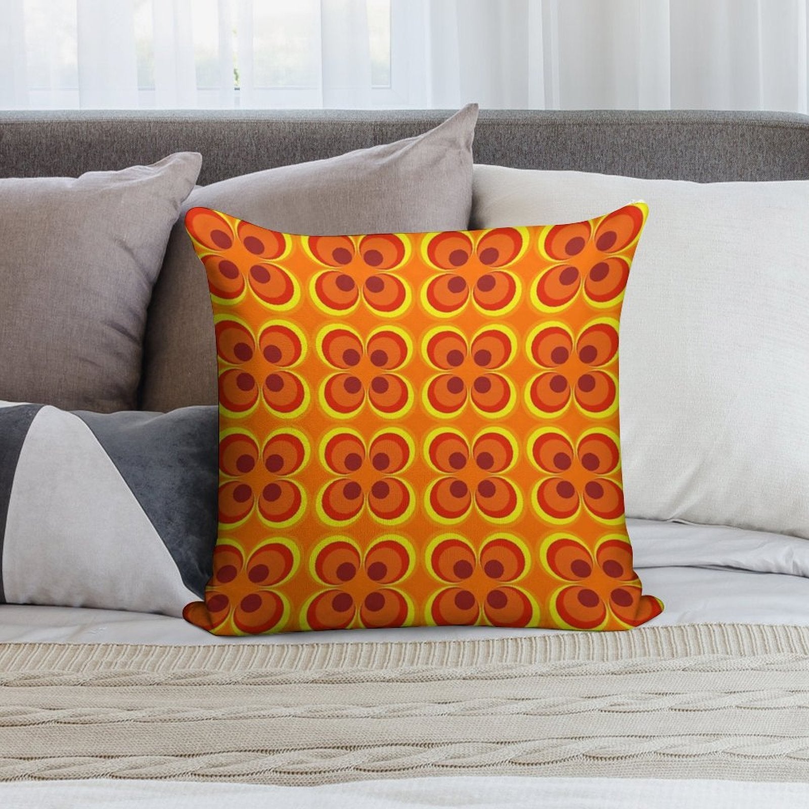 1970s Burnt Orange Retro Design Soft Decorative Cover Throw Pillow