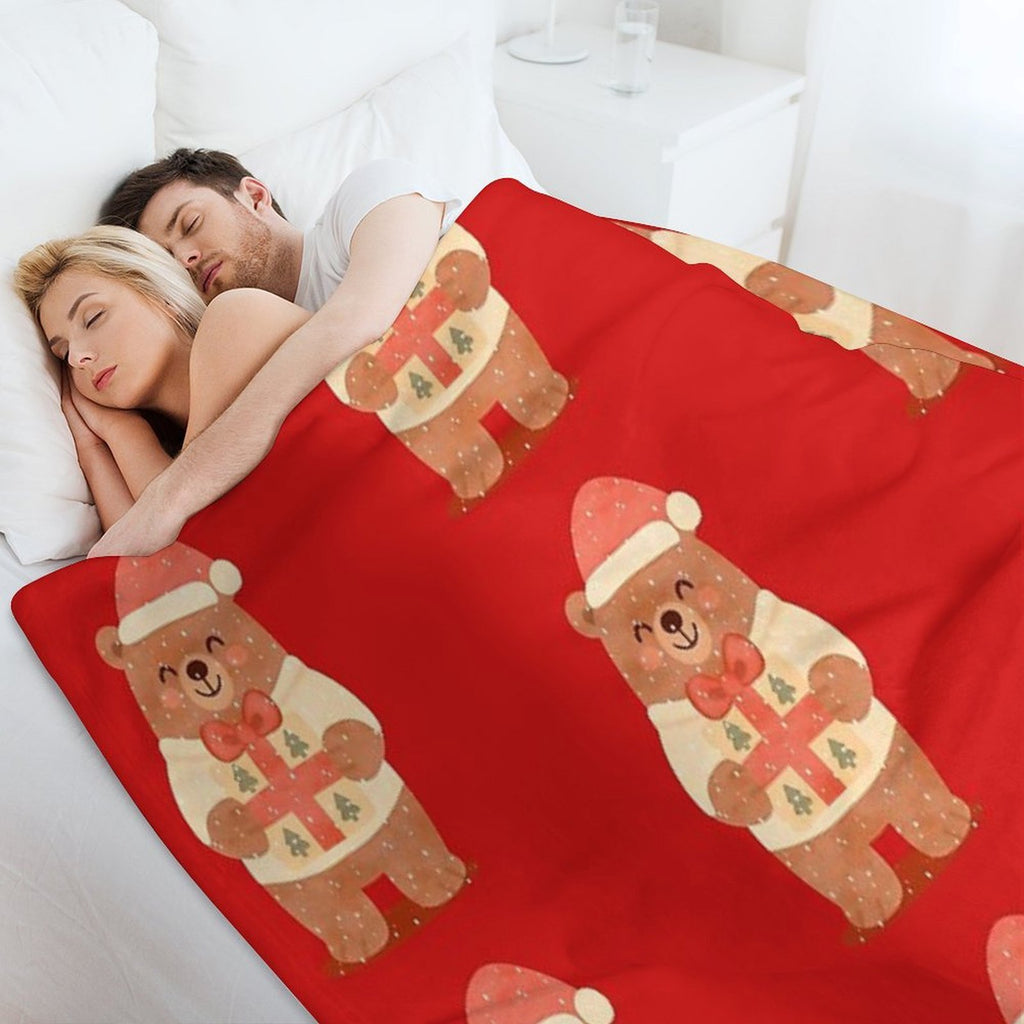 Cute Christmas Bear with Gift – Holiday Winter Illustration Eco-conscious Throw Blanket