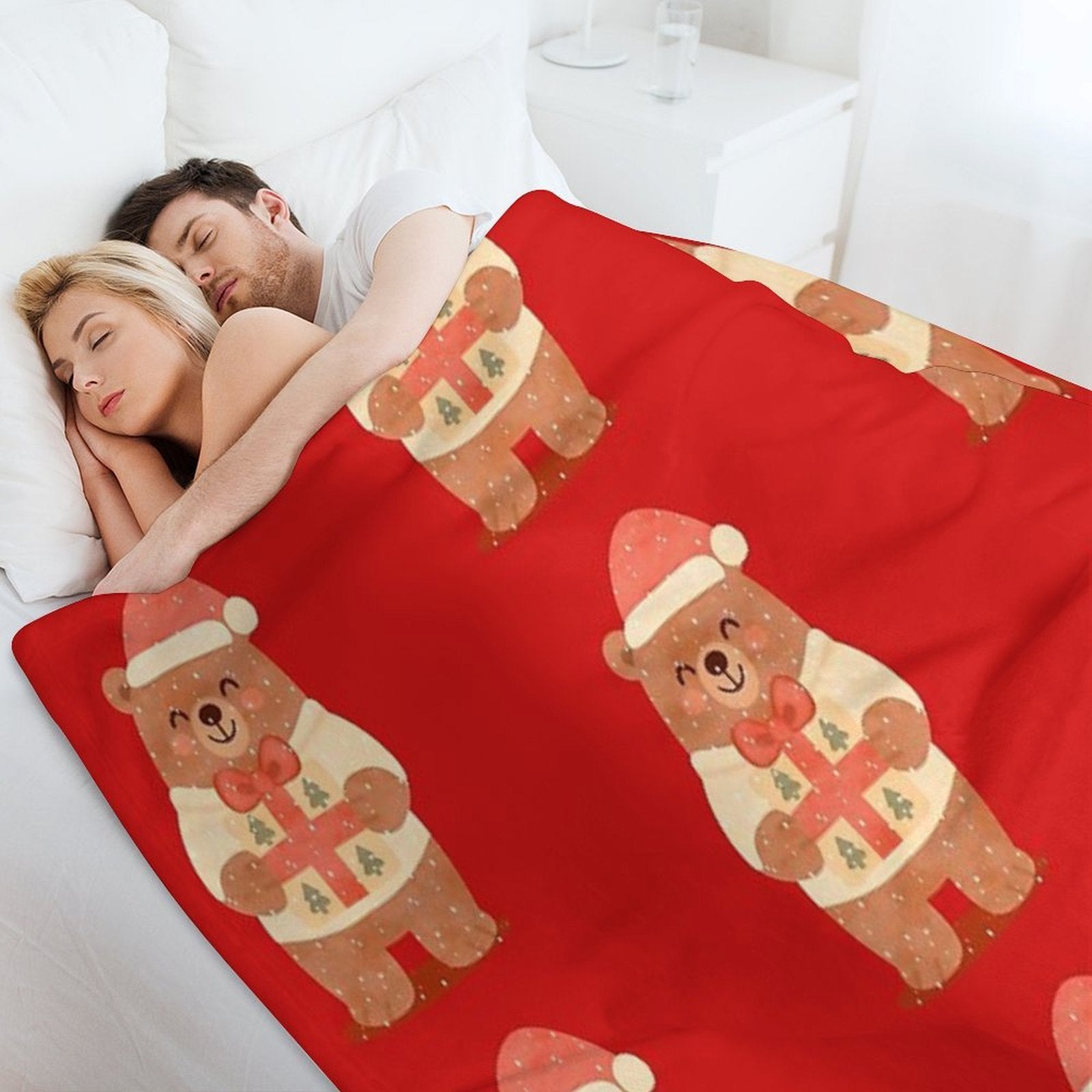 Cute Christmas Bear with Gift – Holiday Winter Illustration Eco-conscious Throw Blanket