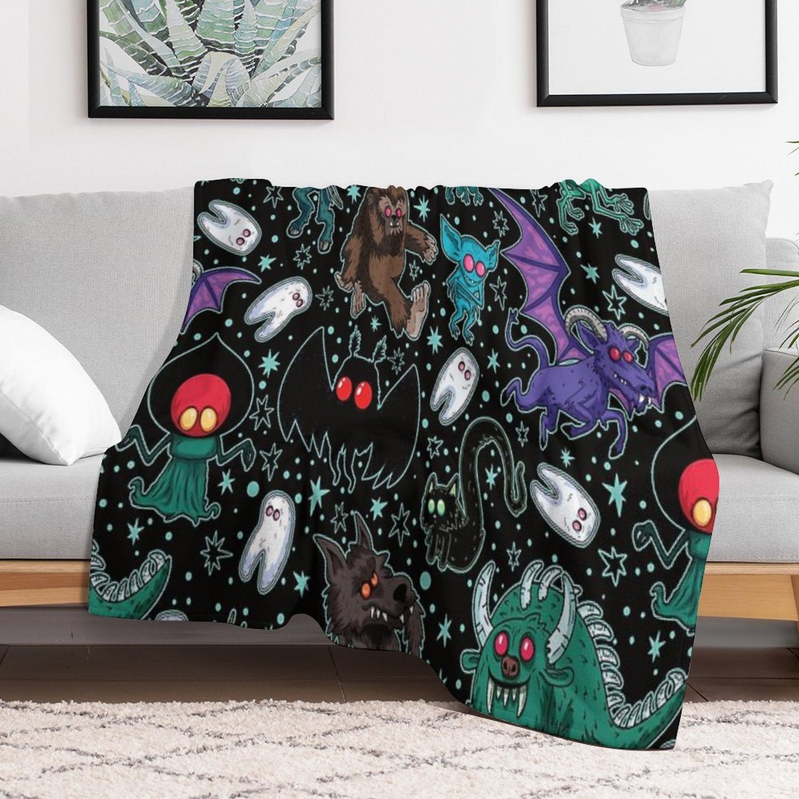 Cryptids Night Black Compact Throw Blanket