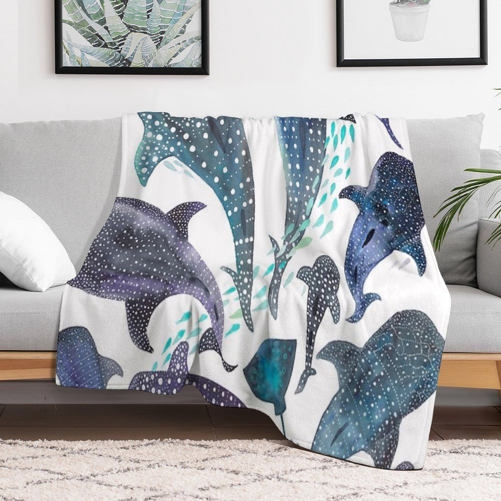 Whale Shark, Ray & Sea Creature Play Print Comfort Throw Blanket