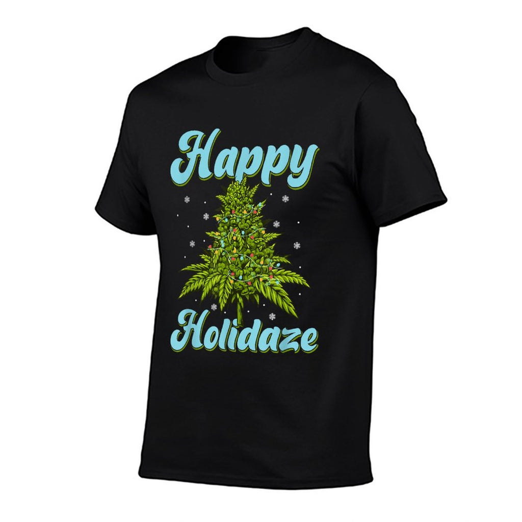 Happy Holidaze Weed Cannabis Christmas Trees Ugly Sweater  Easy-care T-Shirt