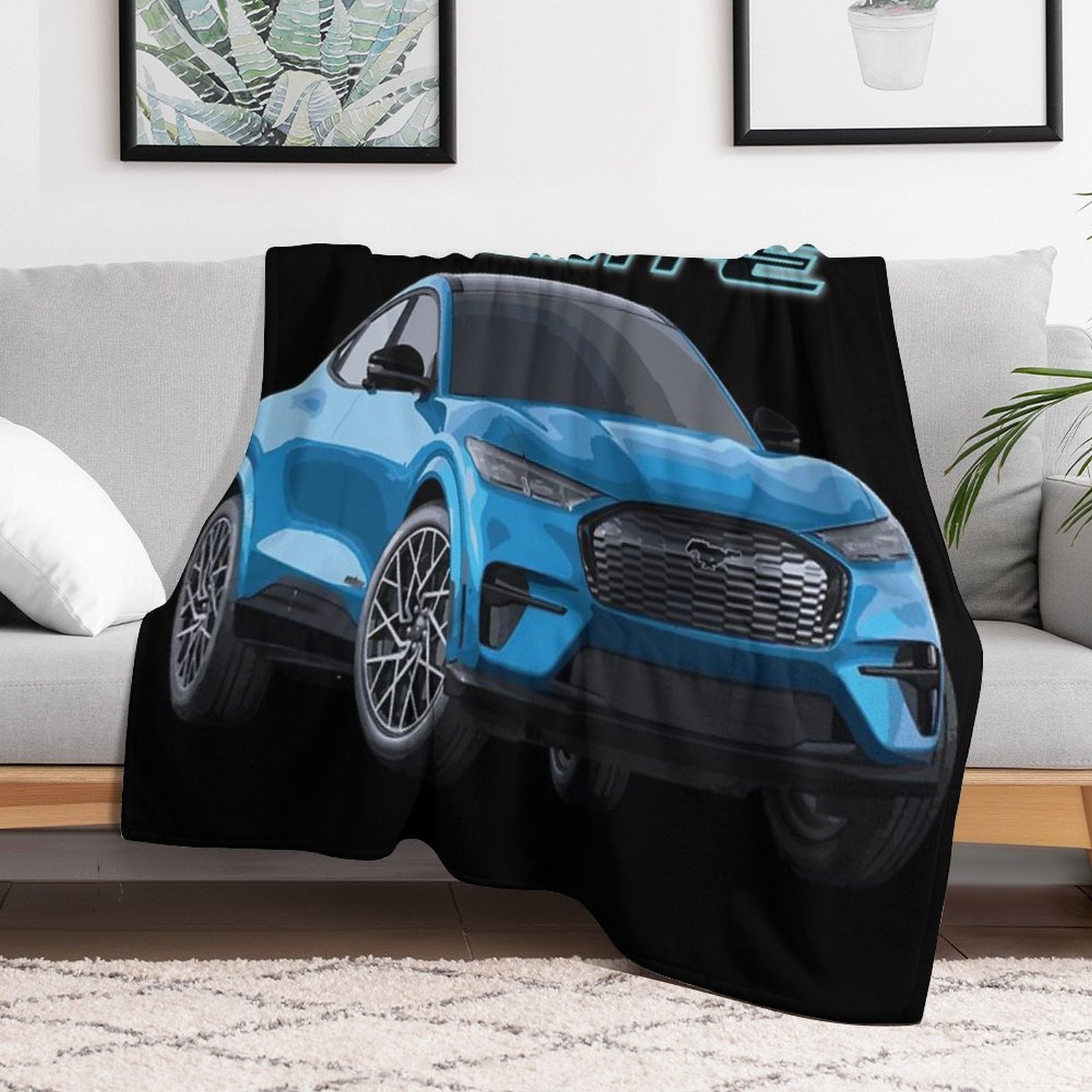 MUSTANG MACH-E GT Grabber Blue Electric Plush Throw Blanket