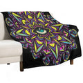 Dharma Wheel Neon Mandala Eye Machine-washable Throw Blanket
