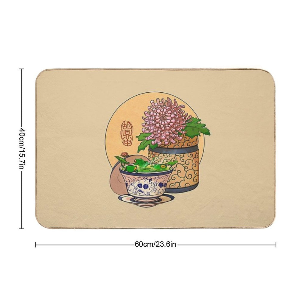 Tea Cup Chrysanthemum Flower Frog Yellow Bg  Versatile Bath Mat