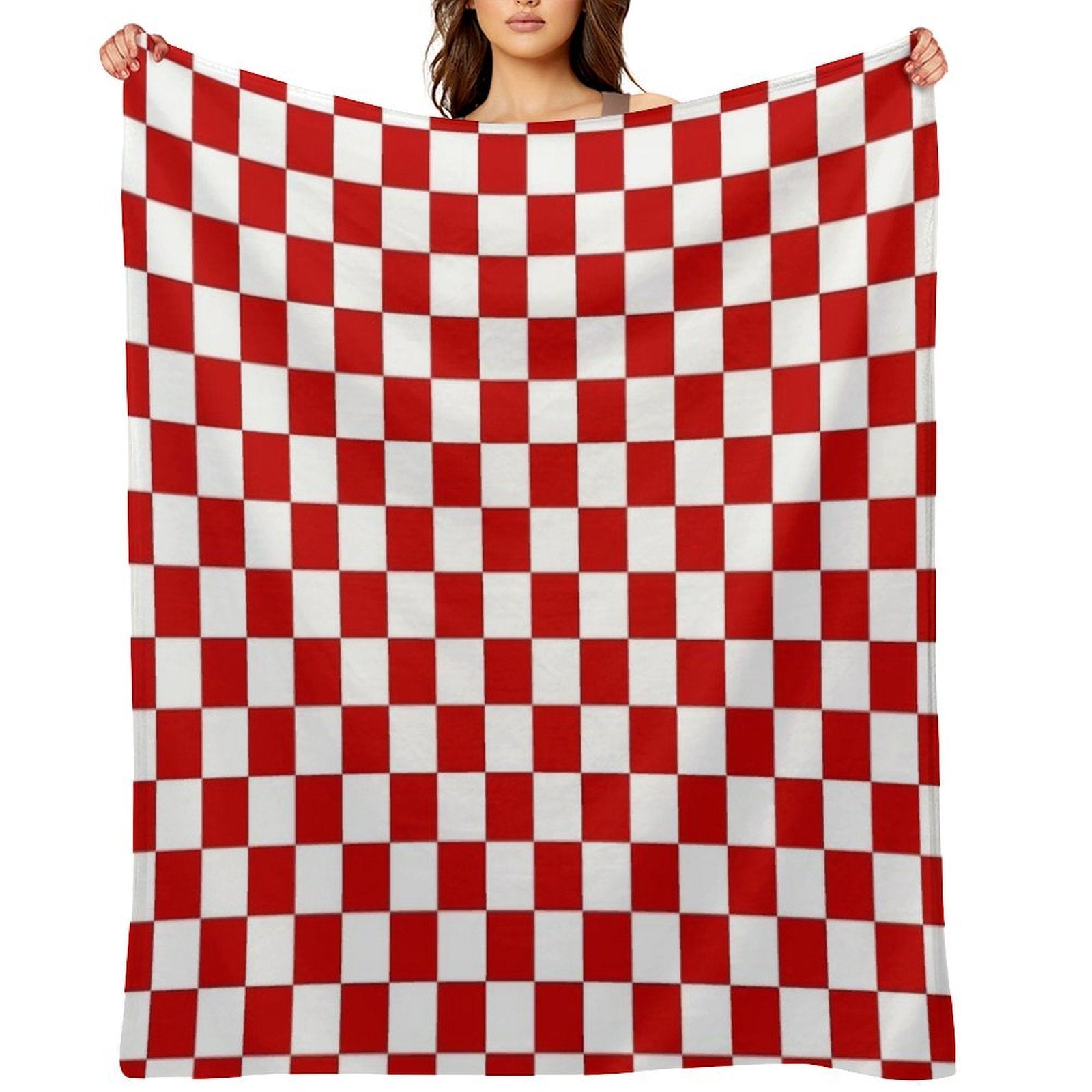 Cherry Red And White Checkerboard Pattern Premium Throw Blanket