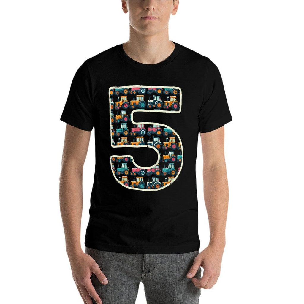 Kids 5th Birthday 5 Tractors Five Year Old Bday Farm Truck Boys  High-quality Stitching T-Shirt