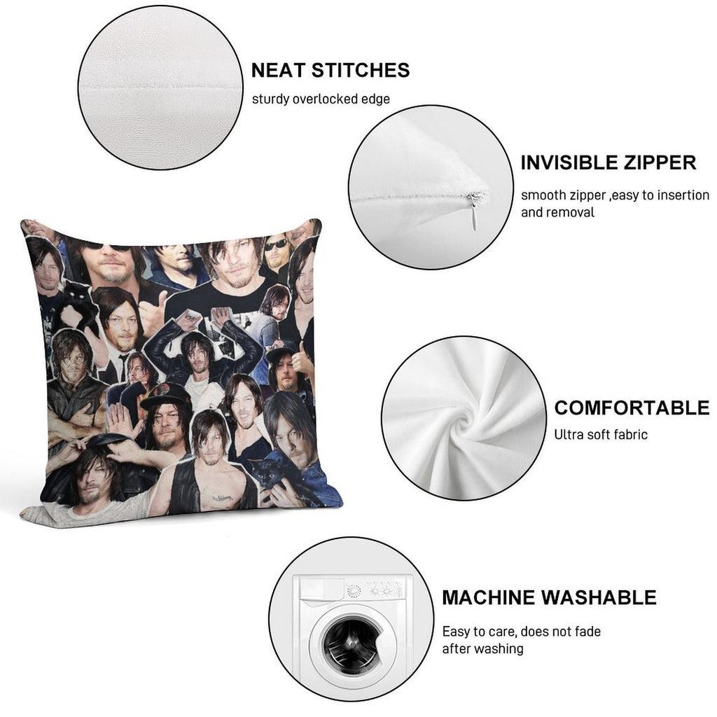 Norman Reedus Collage Soft Decorative Cover Throw Pillow