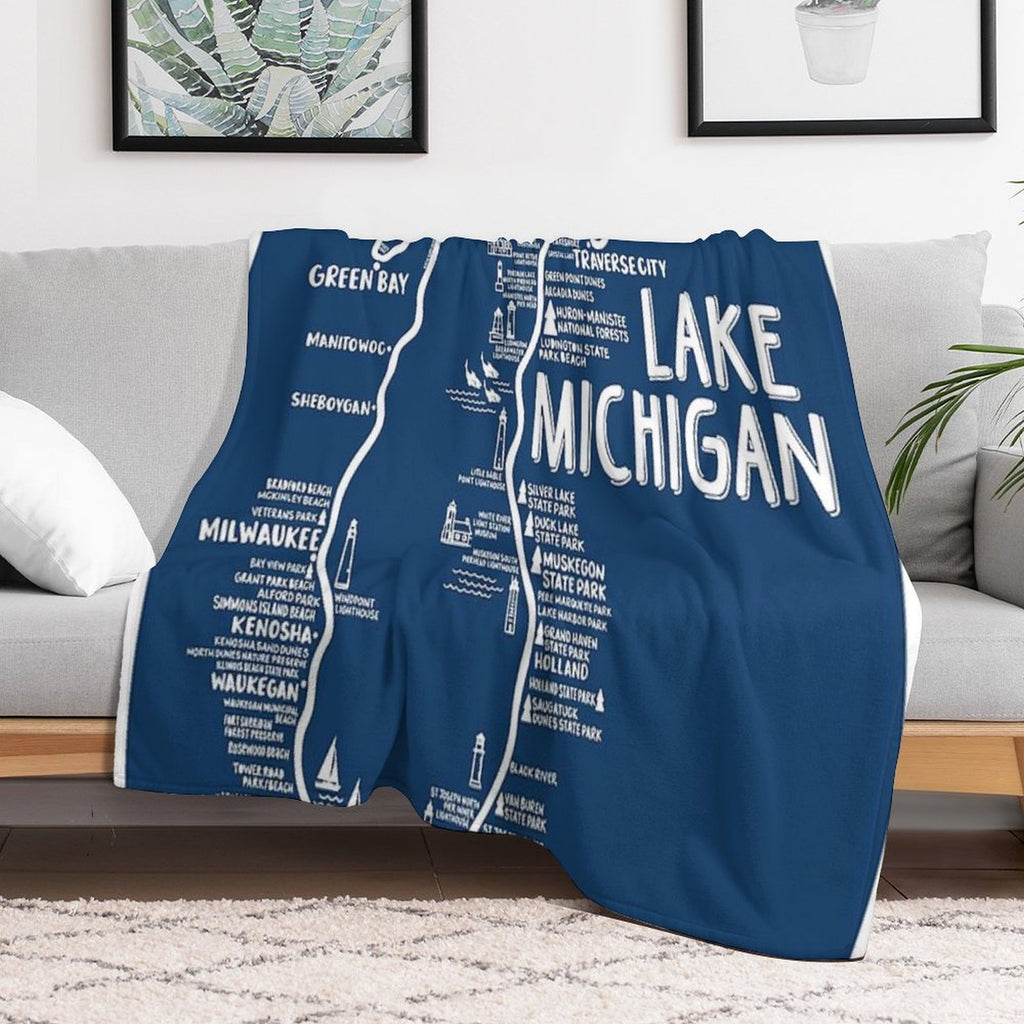 Lake Michigan Map Anti-pilling Throw Blanket