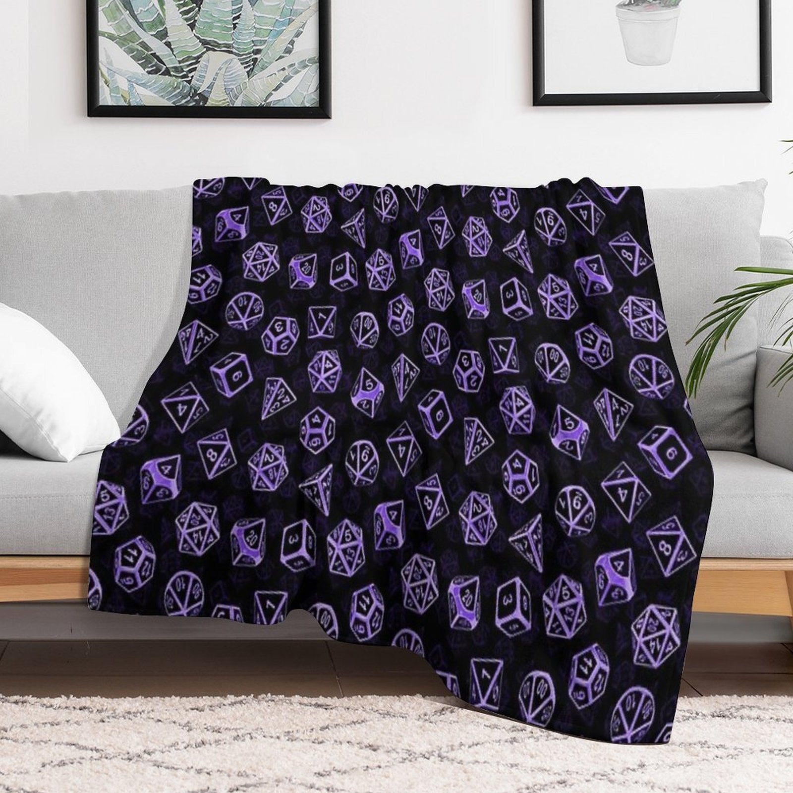 D20 Dice Set Pattern (Purple) All-season Throw Blanket