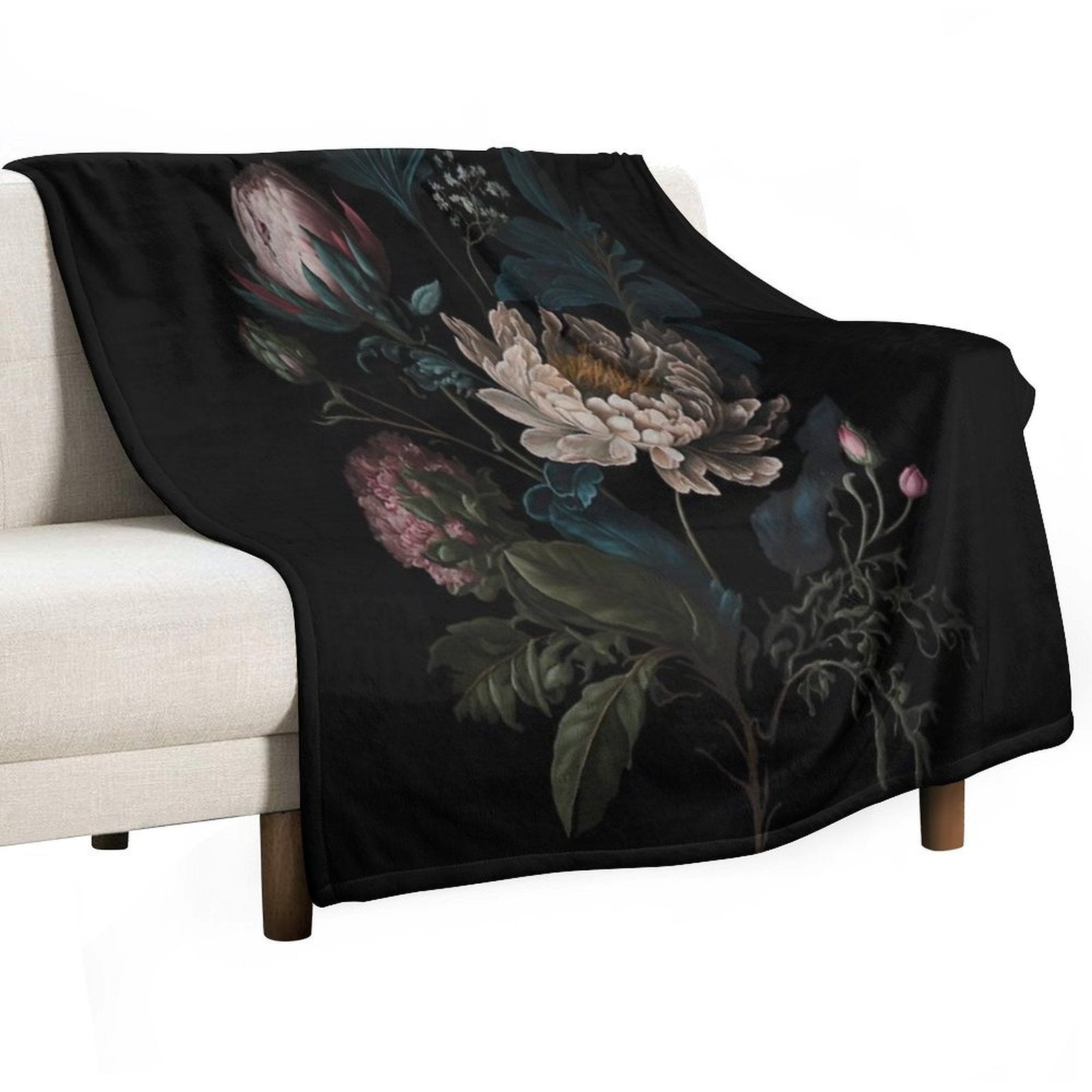 Dark Academia Peony Botanical All-season Throw Blanket