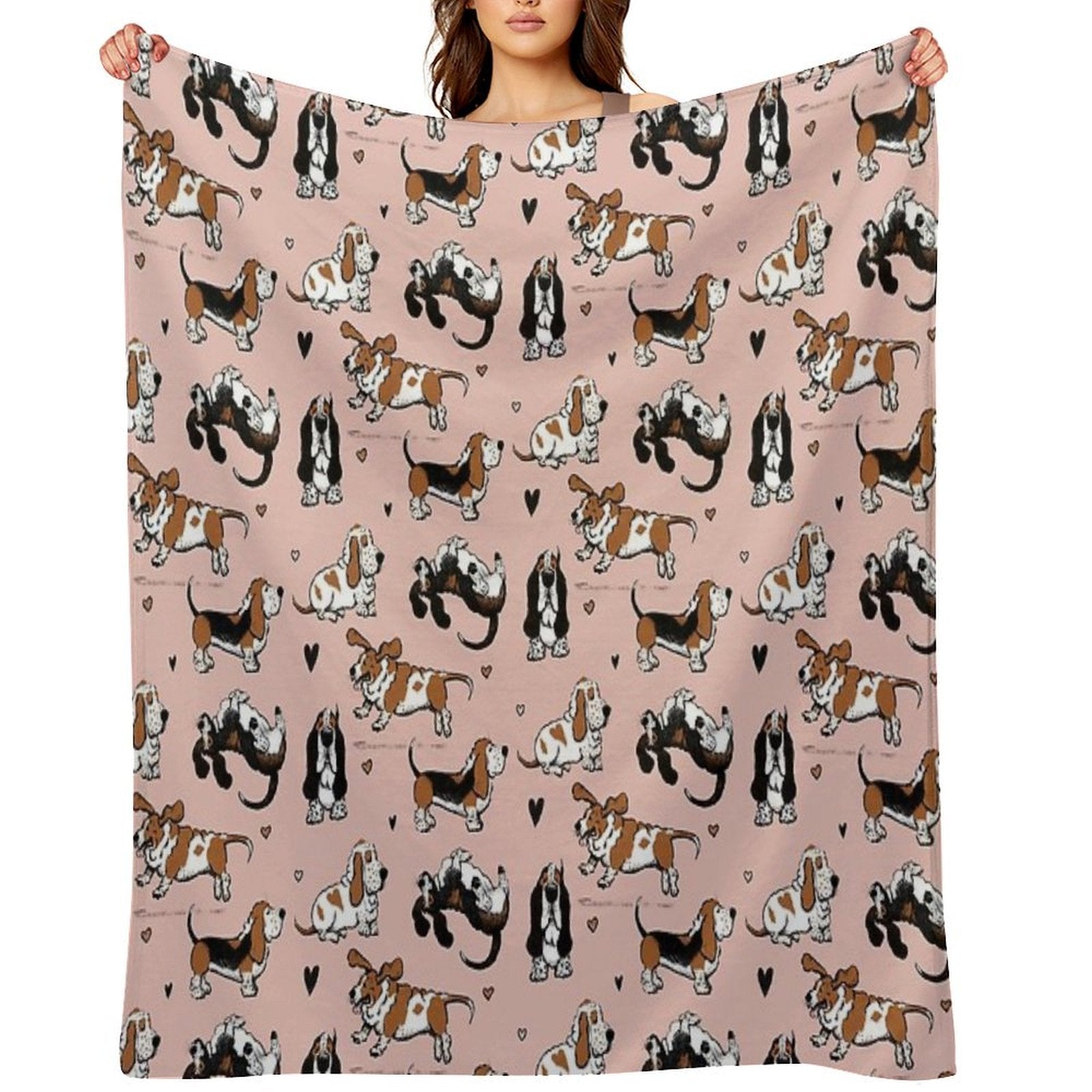 Basset Buddies on Pale Pink Compact Throw Blanket
