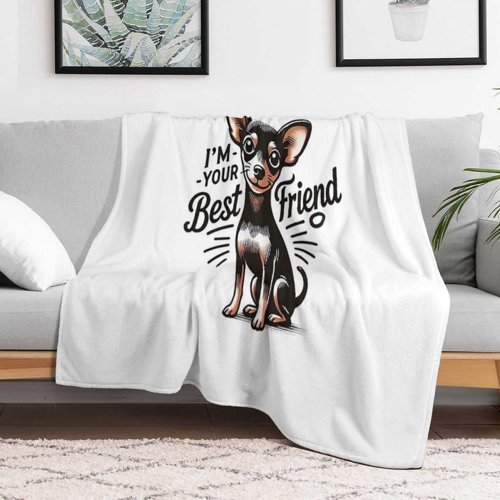 Anime Style Miniature Pinscher T-Shirt 'I'm Your Best Friend' Design Sustainable Throw Blanket