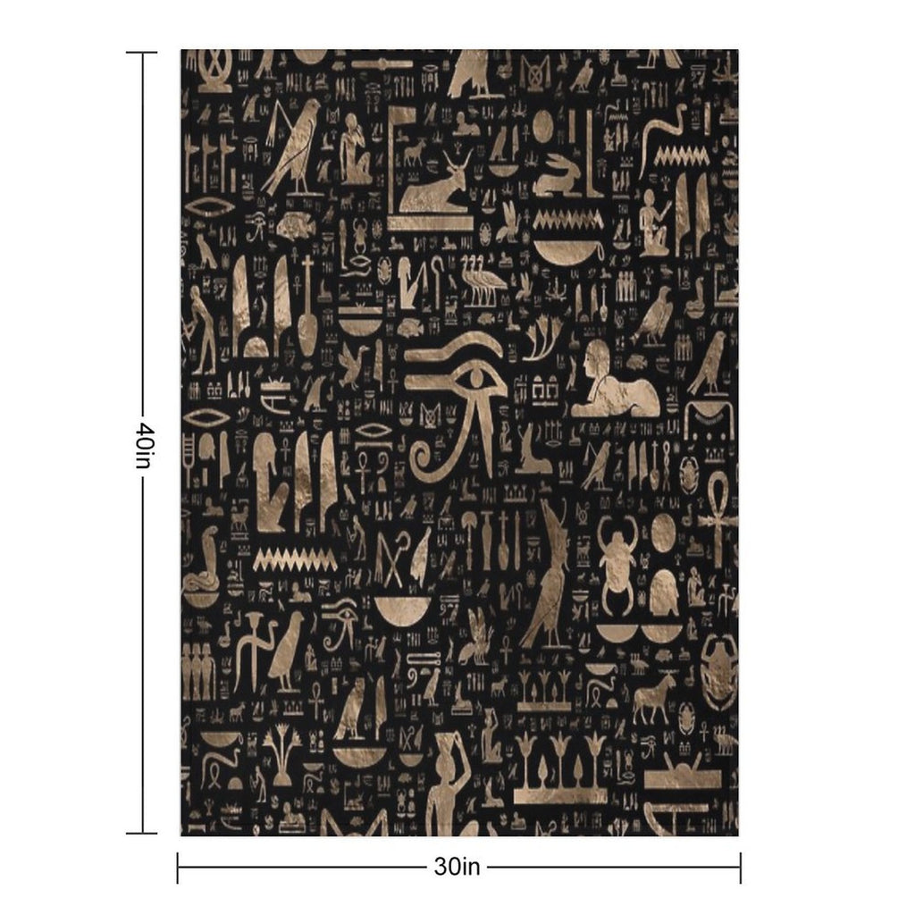 Ancient Egyptian Hieroglyphs - Black And Gold Quick-dry Throw Blanket