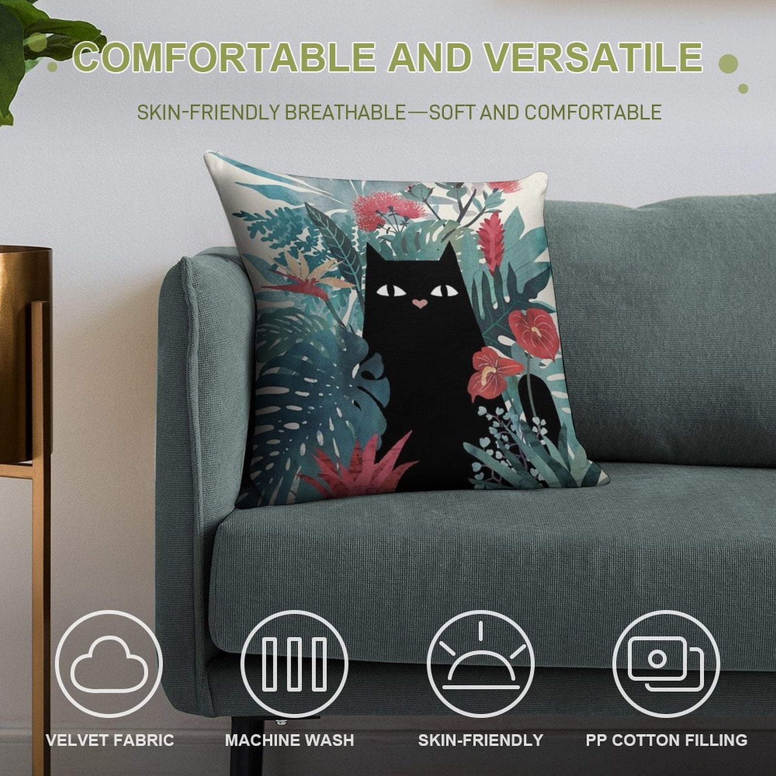 Popoki Soft Washable Throw Pillow