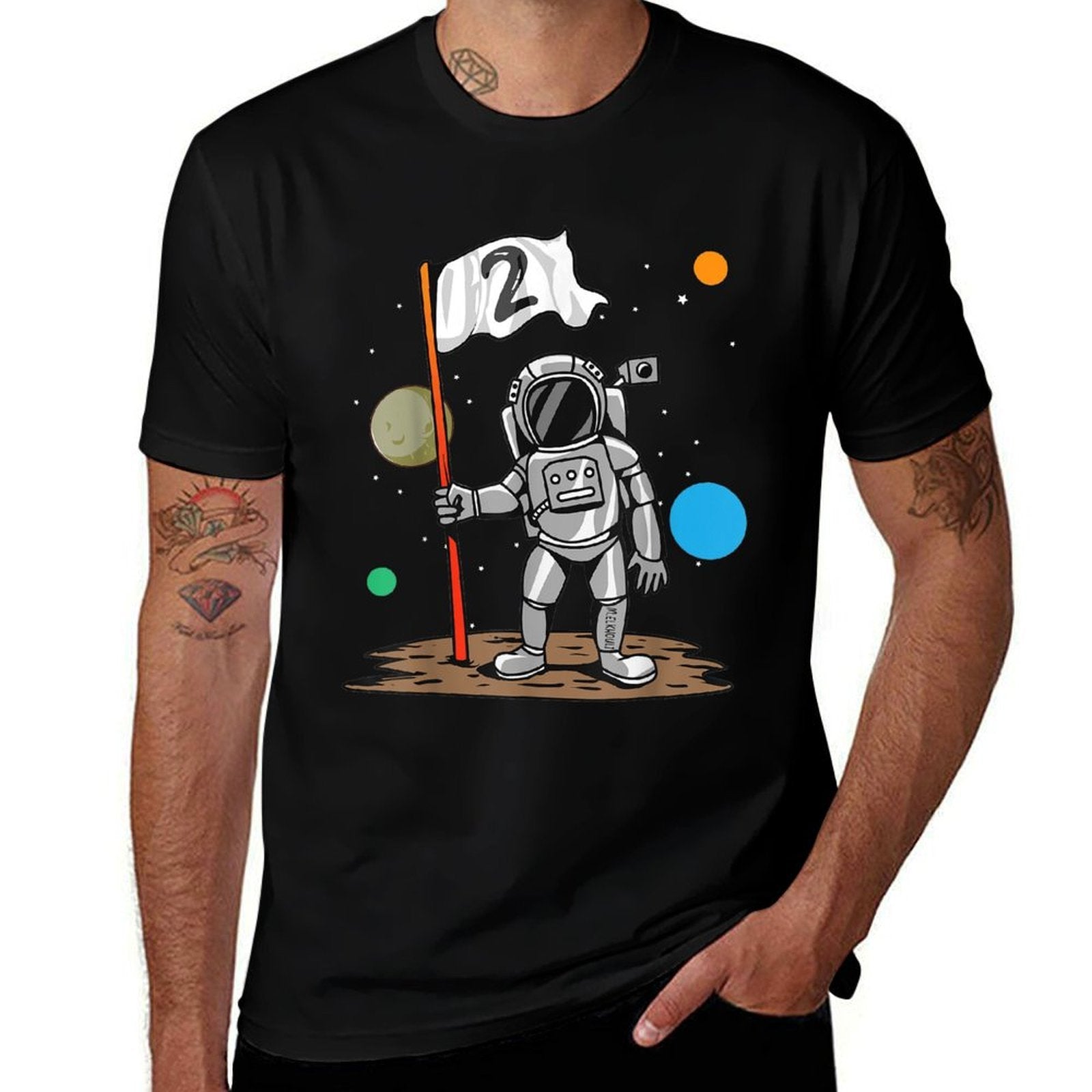 2nd Birthday Party Outer Astrology  2 Years Astronaut Space  Eco-friendly Material T-Shirt