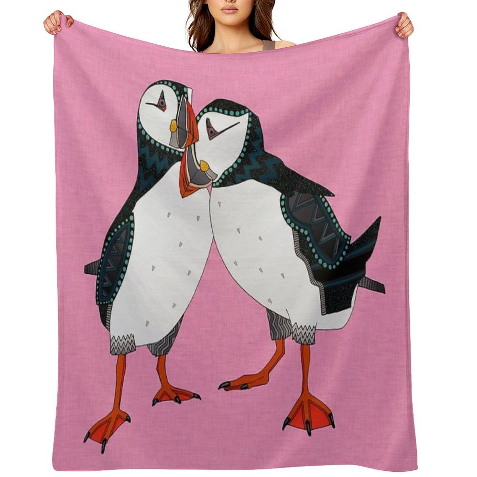 Puffin Pair Pink Sustainable Throw Blanket