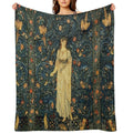 LADY FLORA, GREENERY, FOREST ANIMALS ,PHEASANT BIRDS ,RABBITS Blue Green Floral Tapestry Easy Care Throw Blanket