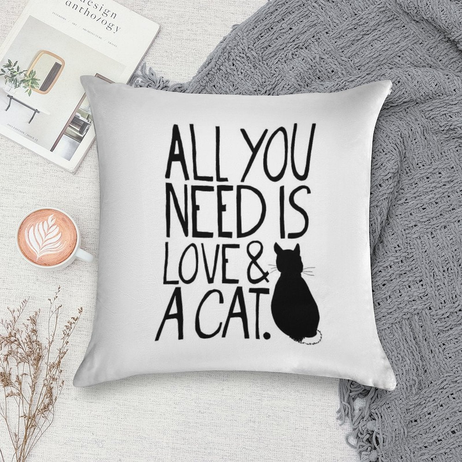 All You Need Is Love And A Cat Soft Shrink-Resistant Throw Pillow
