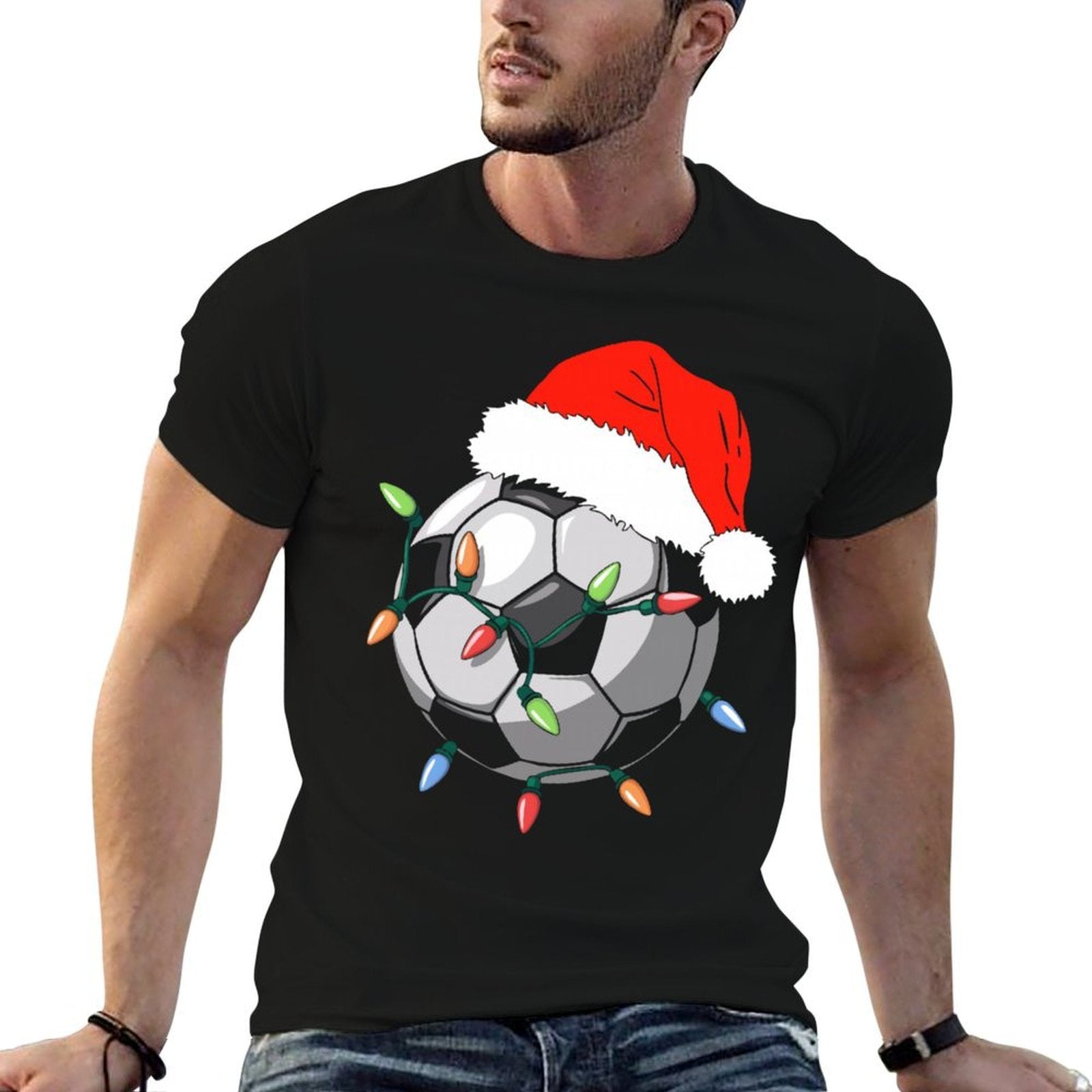 Santa Soccer Ball Men Youth Boys Christmas Pajamas  Classic T-Shirt