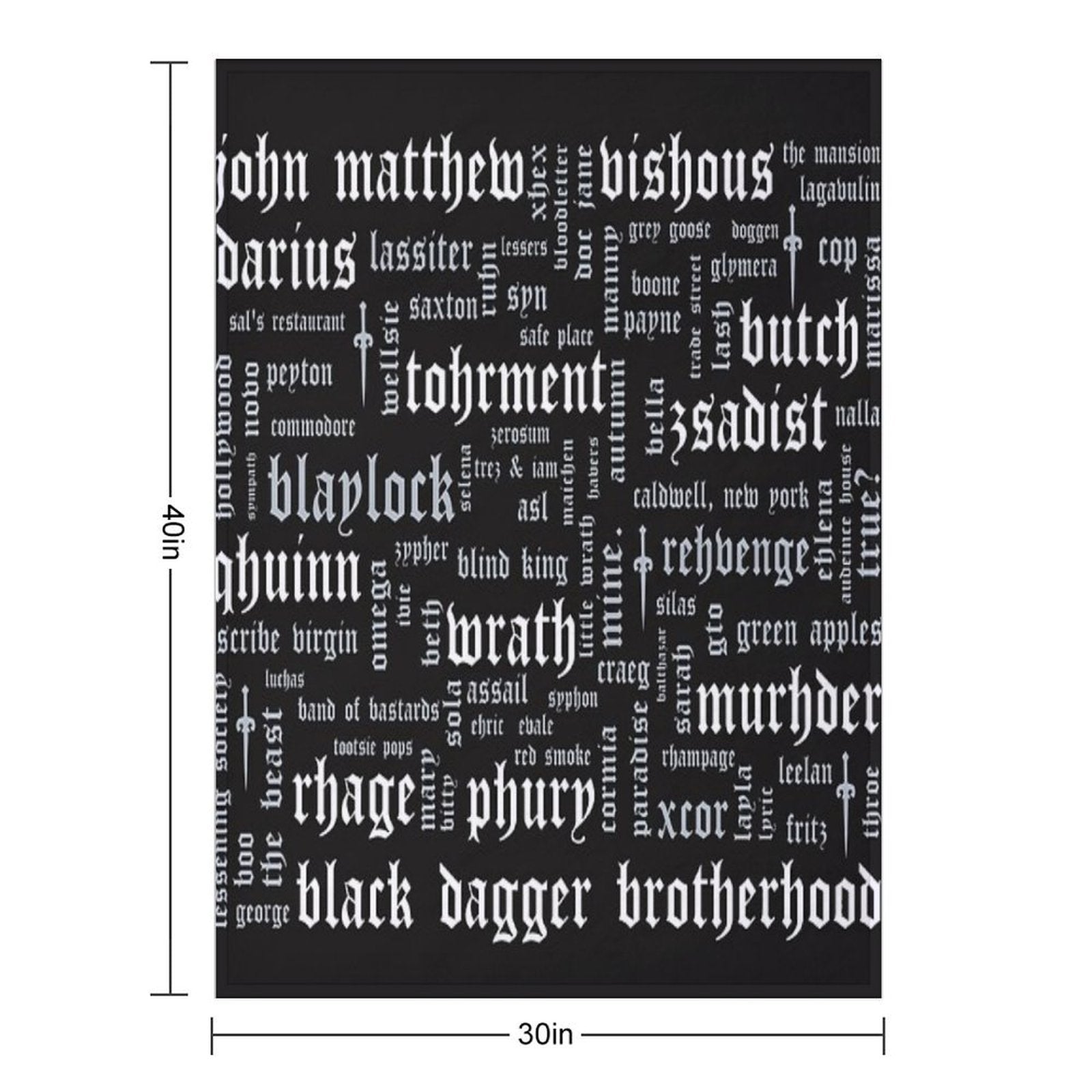 Black Dagger Brotherhood Word Cloud - Landscape All-season Throw Blanket