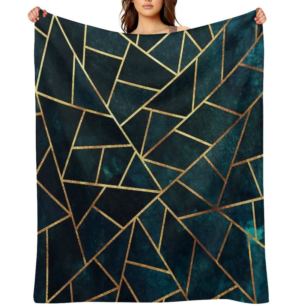 Deep Teal Geometric Anti-pilling Throw Blanket