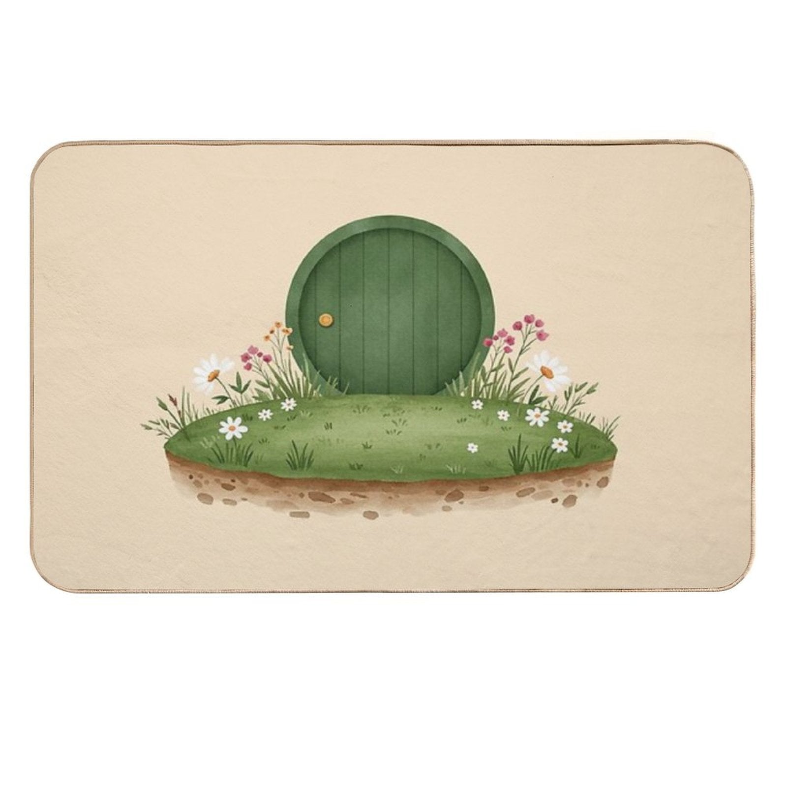 Cozy Hobbit Hole Watercolor Print - Cottagecore Wall Art  Multi-Purpose Bath Mat