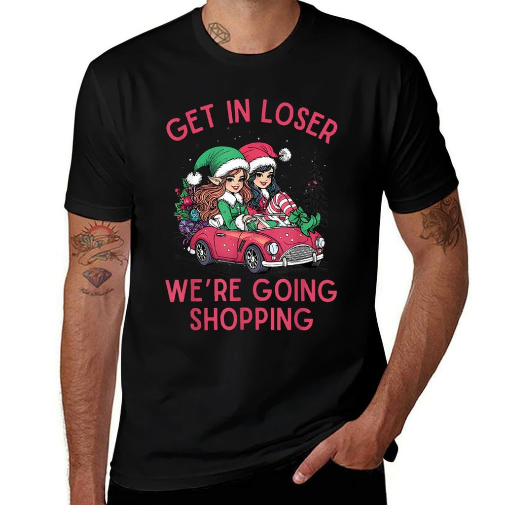 Get in Loser Were Going Shopping Vintage Christmas Elf  Heathered Texture T-Shirt