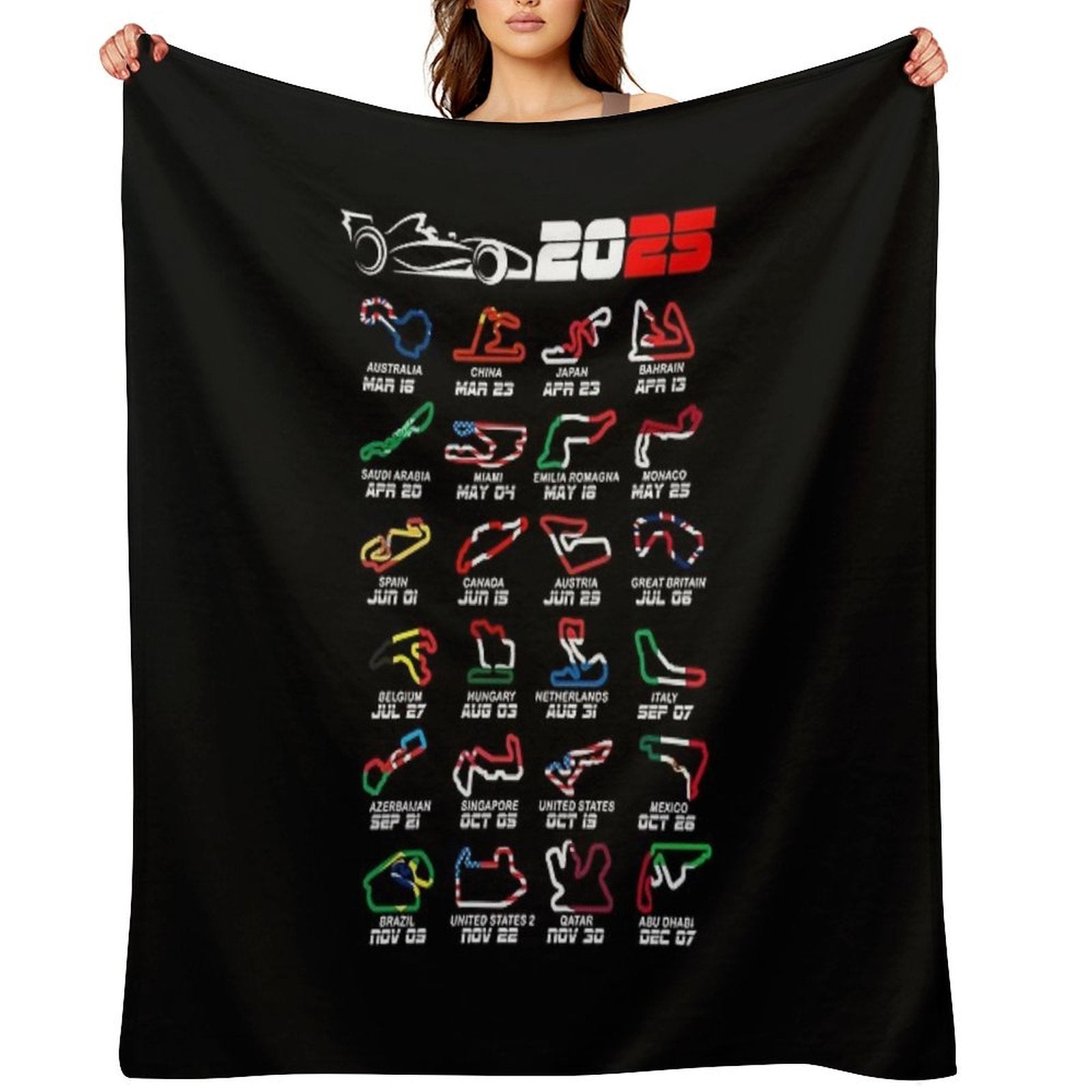 Calendar Formula Race Cars 2025 Circuits Colors Velvety-soft Throw Blanket