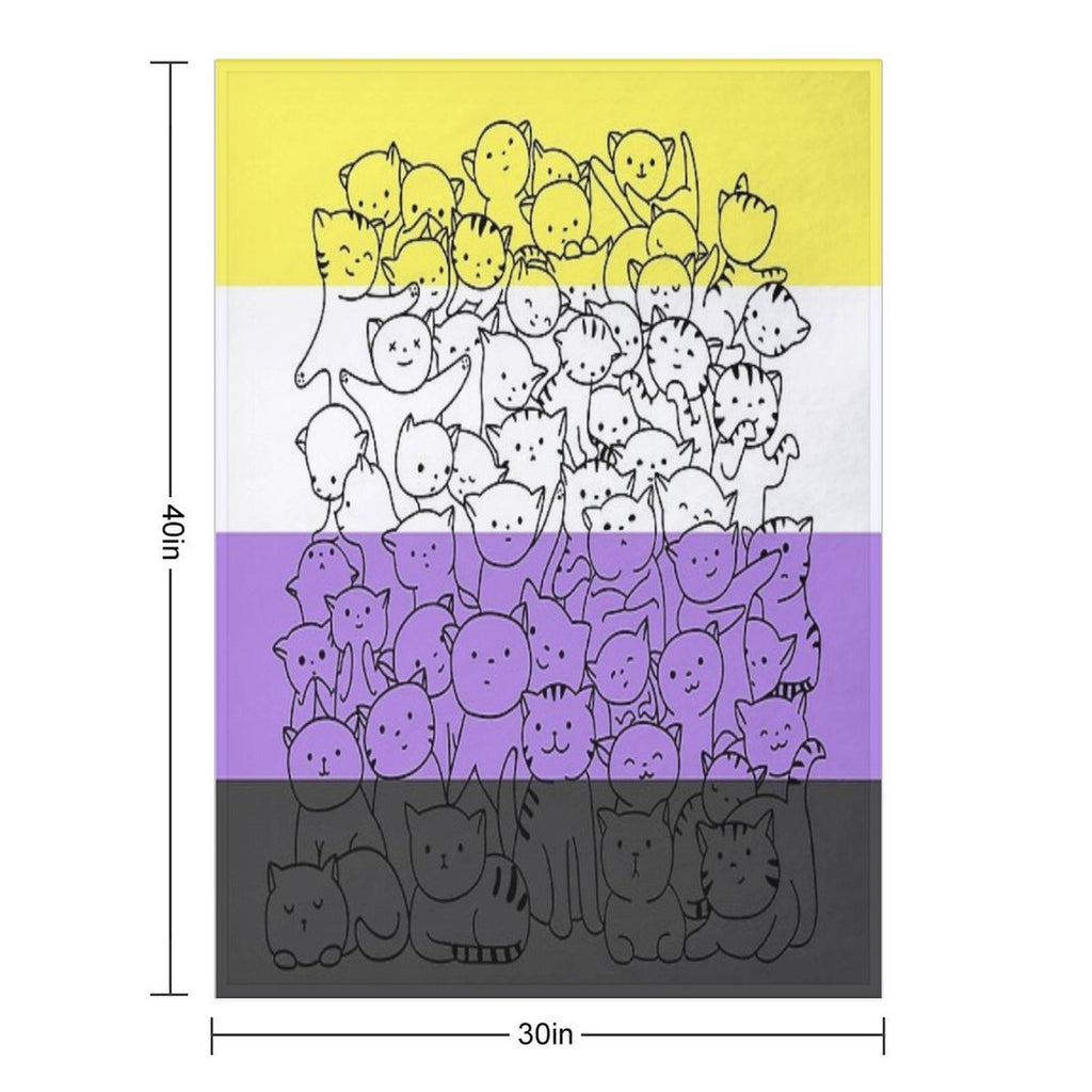 Nonbinary Enby Cat Pride Flag Plush Throw Blanket
