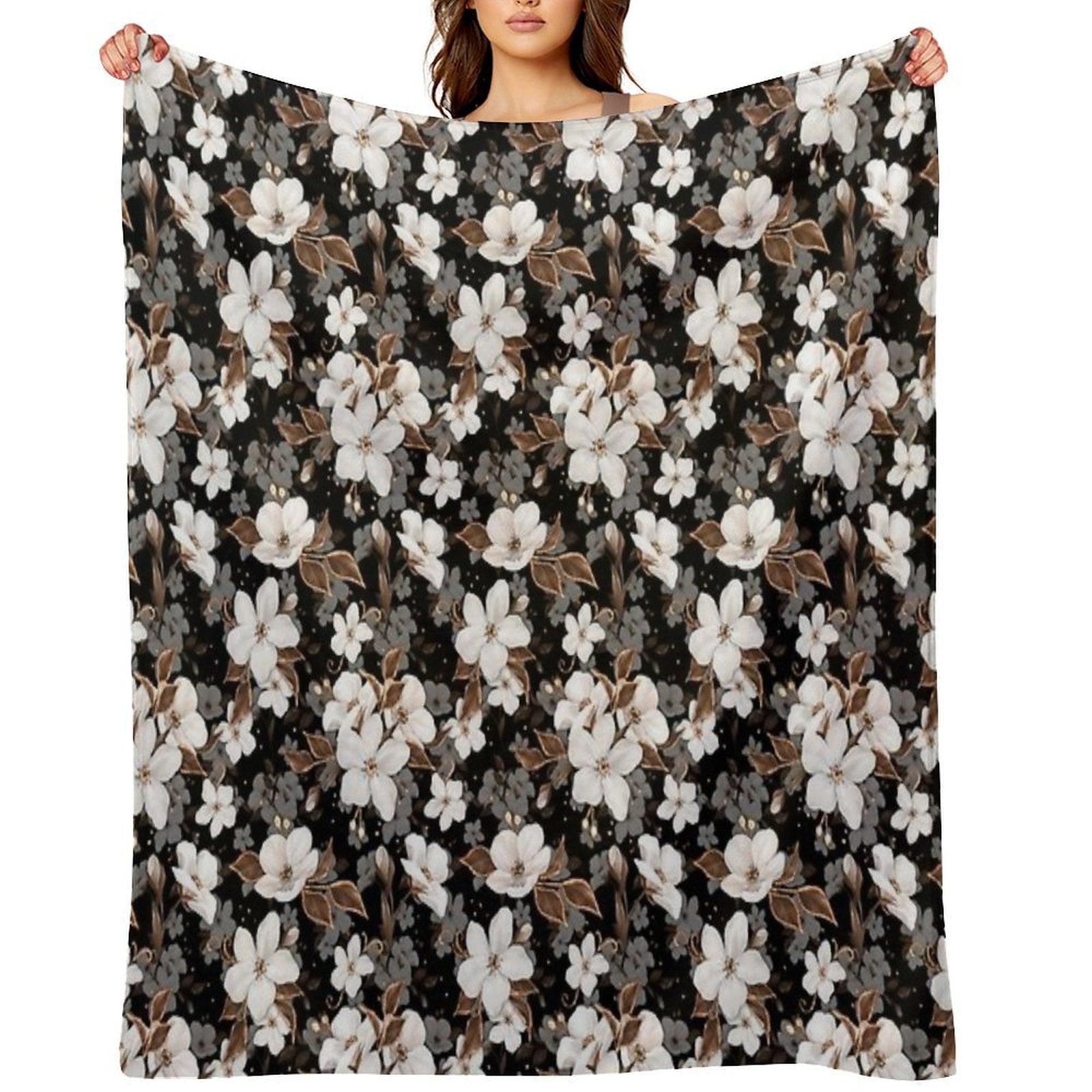 Apple Flowers. Decorative Floral Pattern Sustainable Throw Blanket