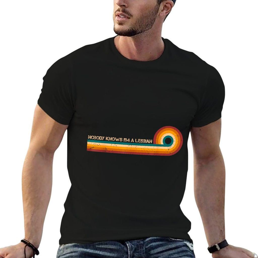 Sarcastic Retro Stripes Nobody Knows Im A Lesbian  Wrinkle-resistant T-Shirt