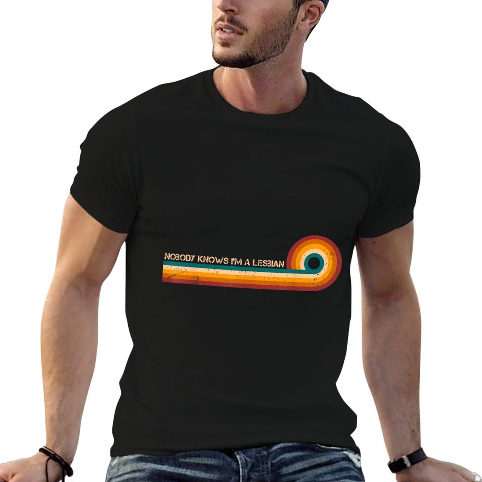 Sarcastic Retro Stripes Nobody Knows Im A Lesbian  Wrinkle-resistant T-Shirt